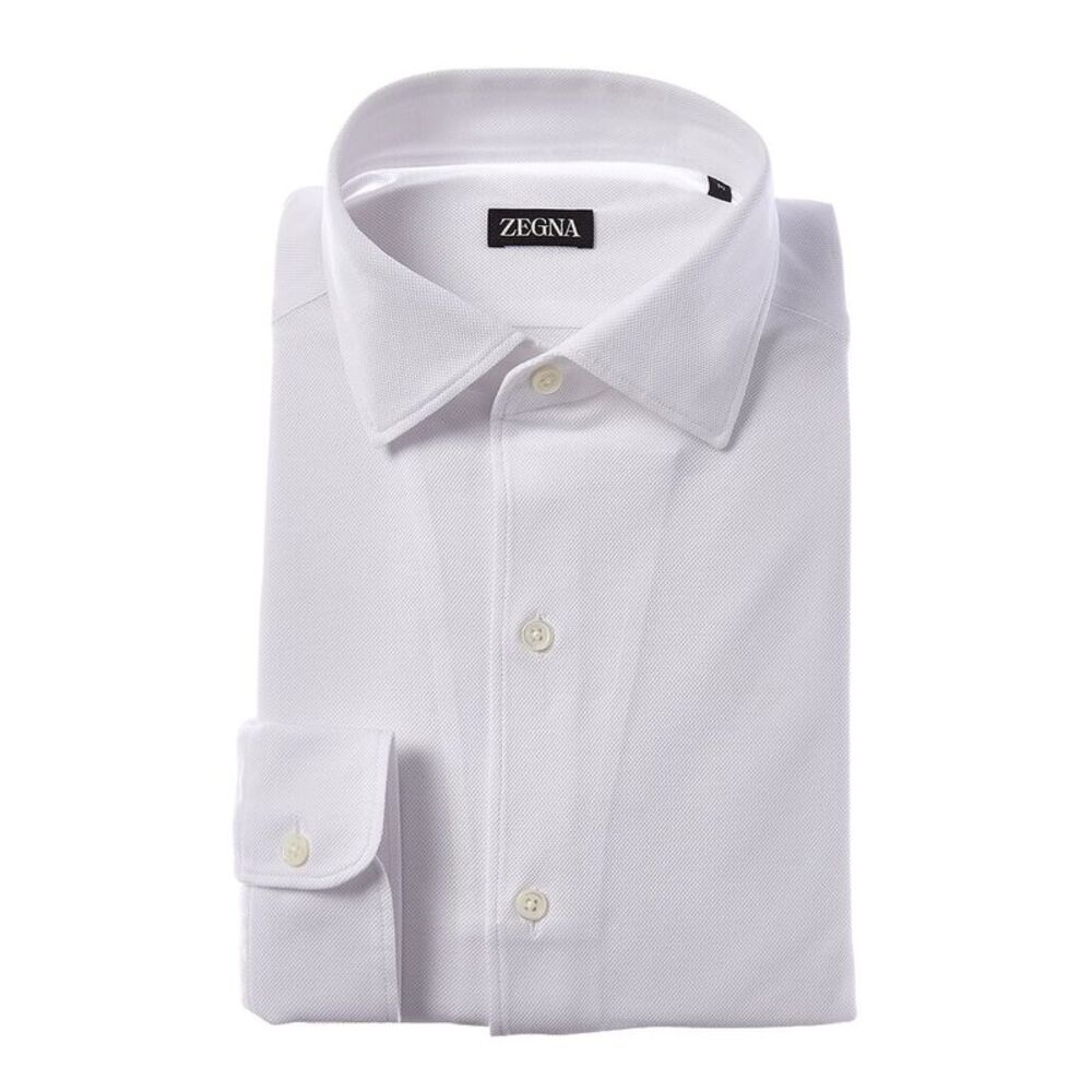 Zegna Mens  Regular Fit Dress Shirt, White
